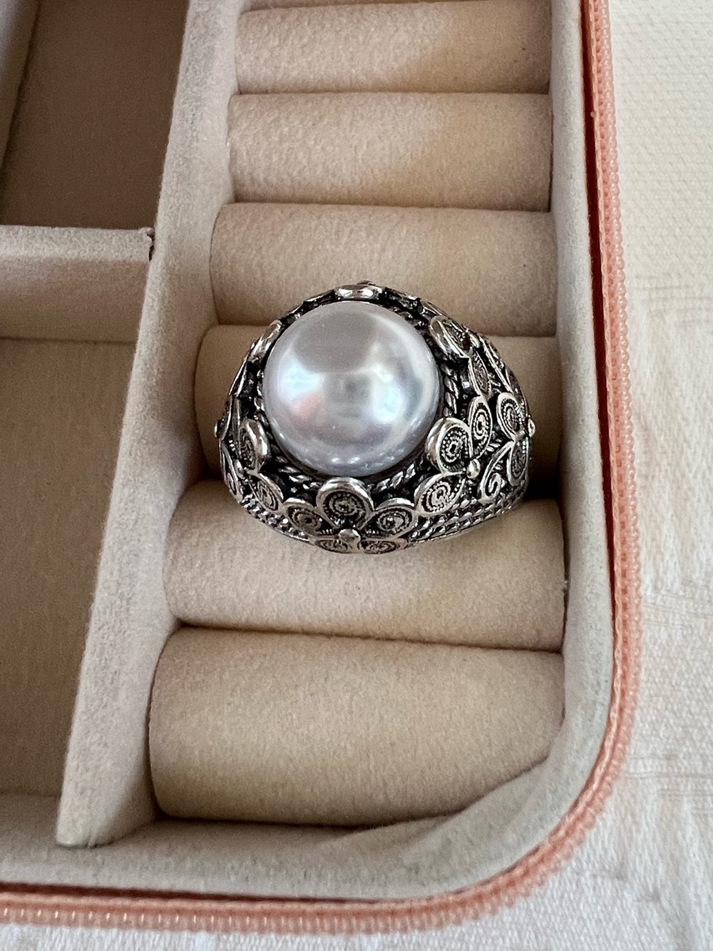 Filigree Pearl Statement Ring